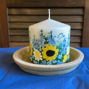 4x4 Hand Painted Blue Bonnets Pillar Candle
